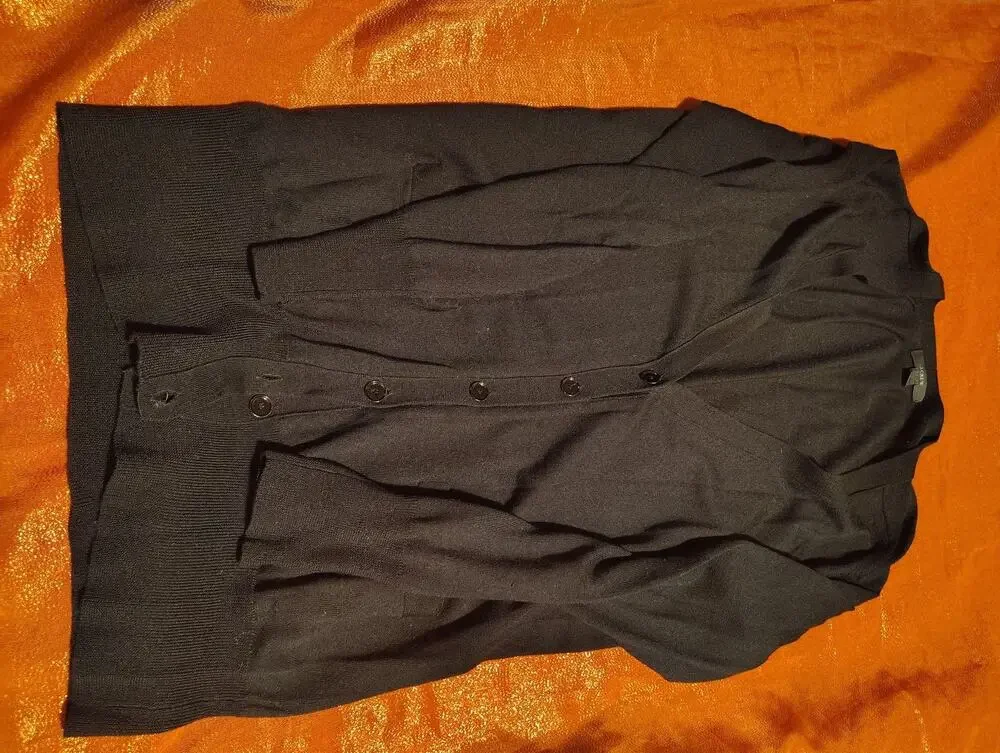 J Crew Cardigan Womens M Black V Neck Button Front Ribbed Hem Sweater - Picture 1 of 3